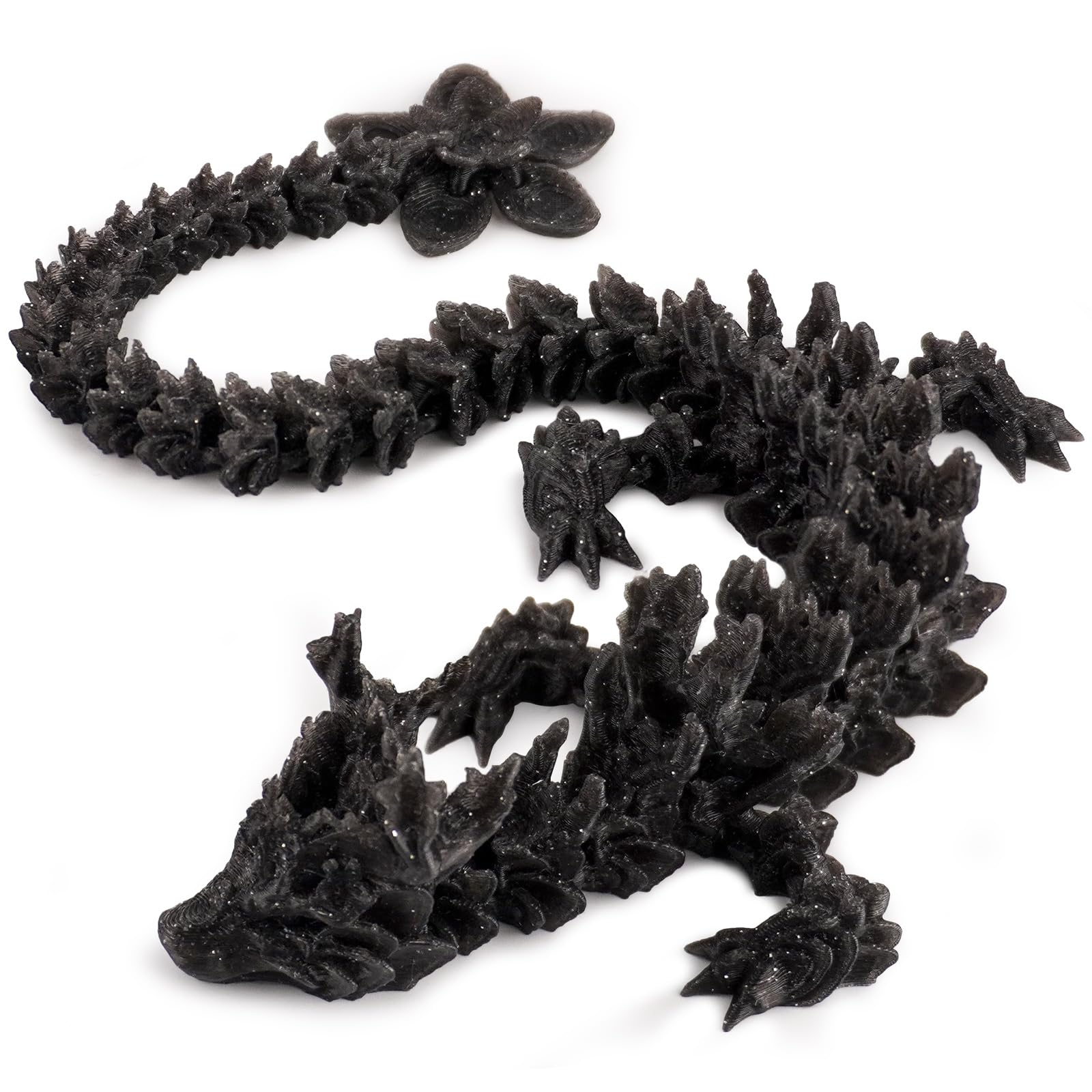 Outgoto 3D Printed Cherry Blossom Dragon - 11.8In Realistic Articulated Dragon Fidget Toy, Desk D?Or And Collectible (Obsidian B