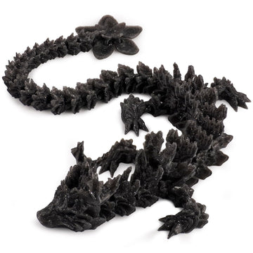 Outgoto 3D Printed Cherry Blossom Dragon - 11.8In Realistic Articulated Dragon Fidget Toy, Desk D?Or And Collectible (Obsidian B