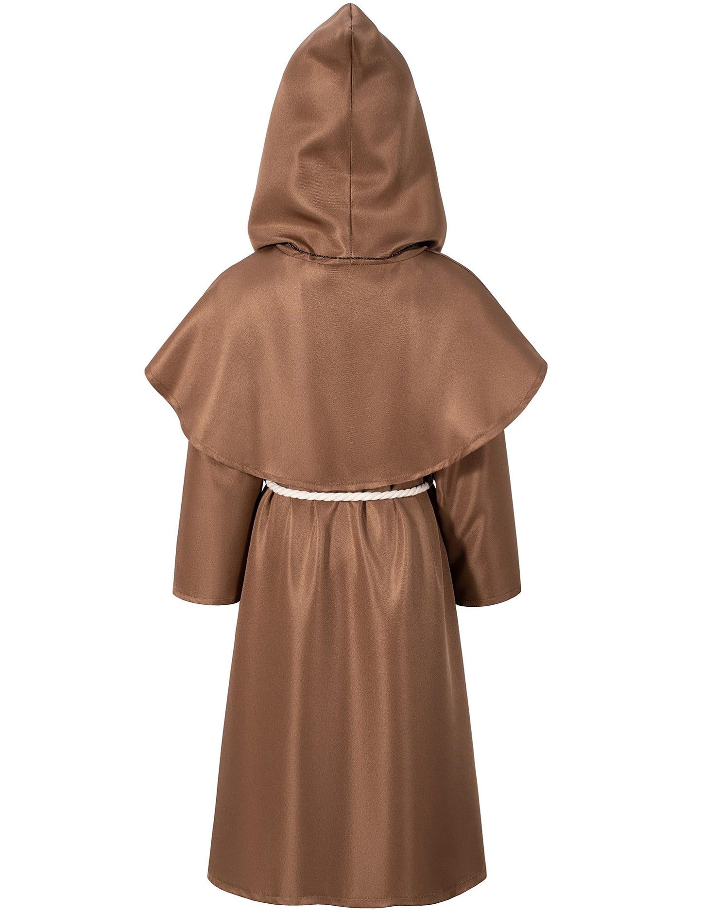 Kids Medieval Renaissance Monk Costume Priest Friar Wizard Cloak Hooded Robe Cosplay Costume Belt Necklace Set(BW 120)