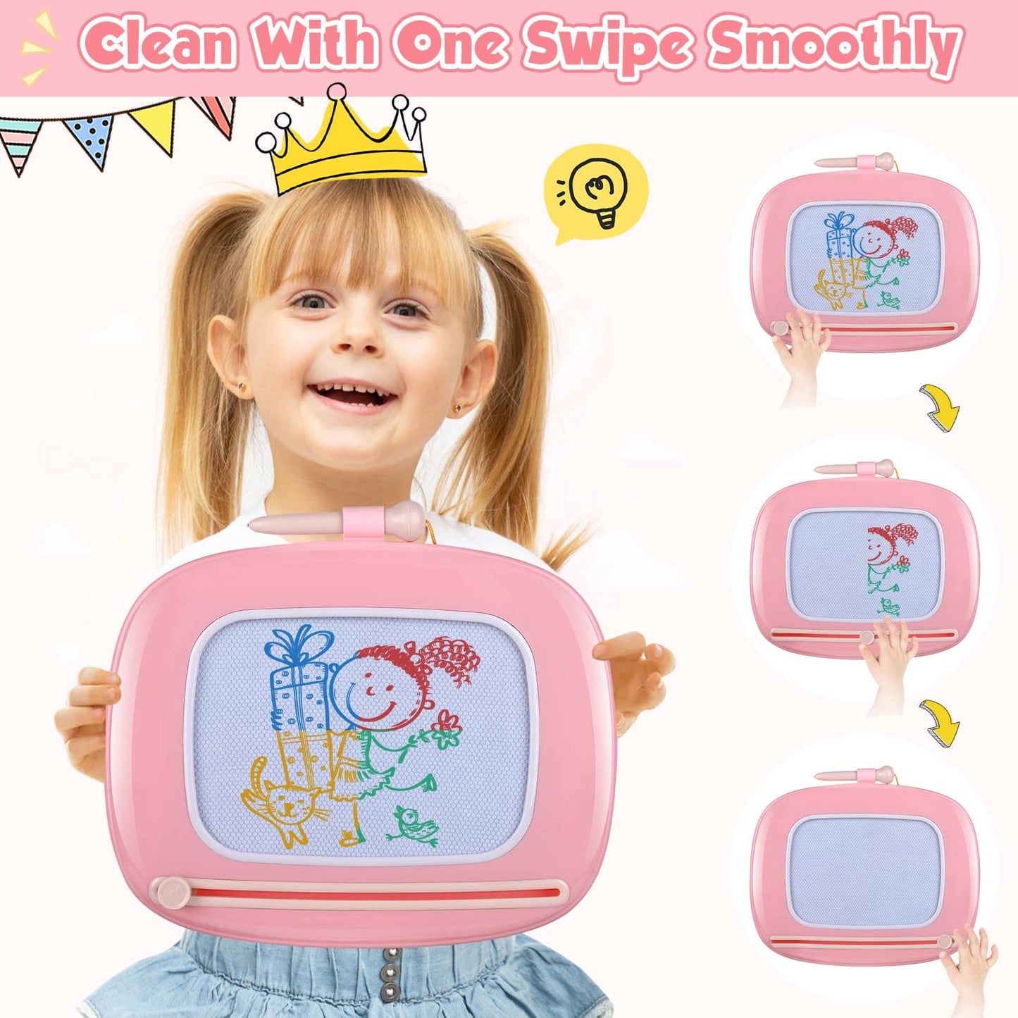 Smasiagon Magnetic Drawing Board for Toddlers, 10"W x 4.5"H, Light Pink, ABS Material, Ideal Birthday/Christmas Gift for Ages 1-3