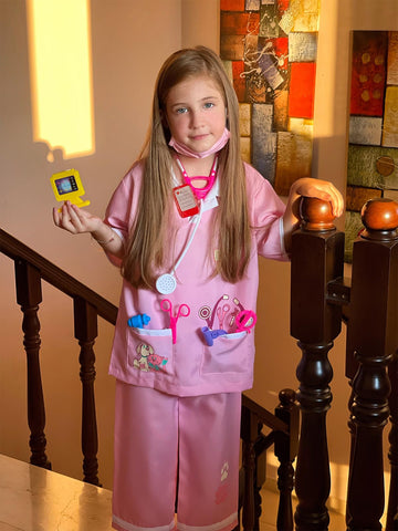 Lontakids Kids Animal Doctor Role Play Costume Veterinarian Pretend Play Dress Up Set With Medical Kit (8-10 Years, Pink)