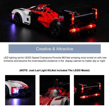 Brickbling Led Lighting Compatible With Lego Speed Champions Porsche 963 76916 Model Car; New 2023 Light Kit Compatible With Lego Porsche 963; Light Up Your Race Car-No Model