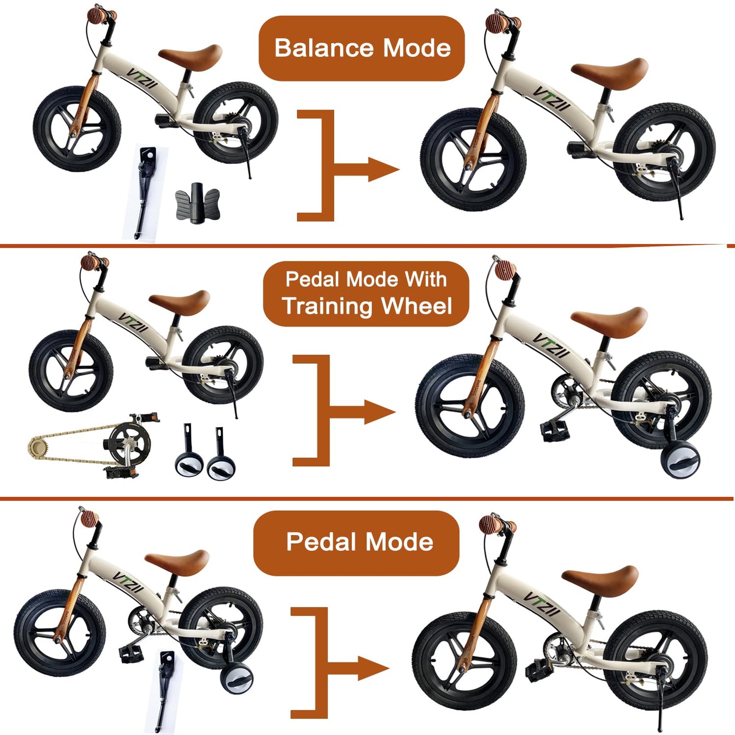 Vtzii Balance Bike 2 In 1 With Pedals Brake Training Wheels Kickstand Pneumatic Tyre,For Kids 2-7 Years Old,Kids Bike 12 14 16 I