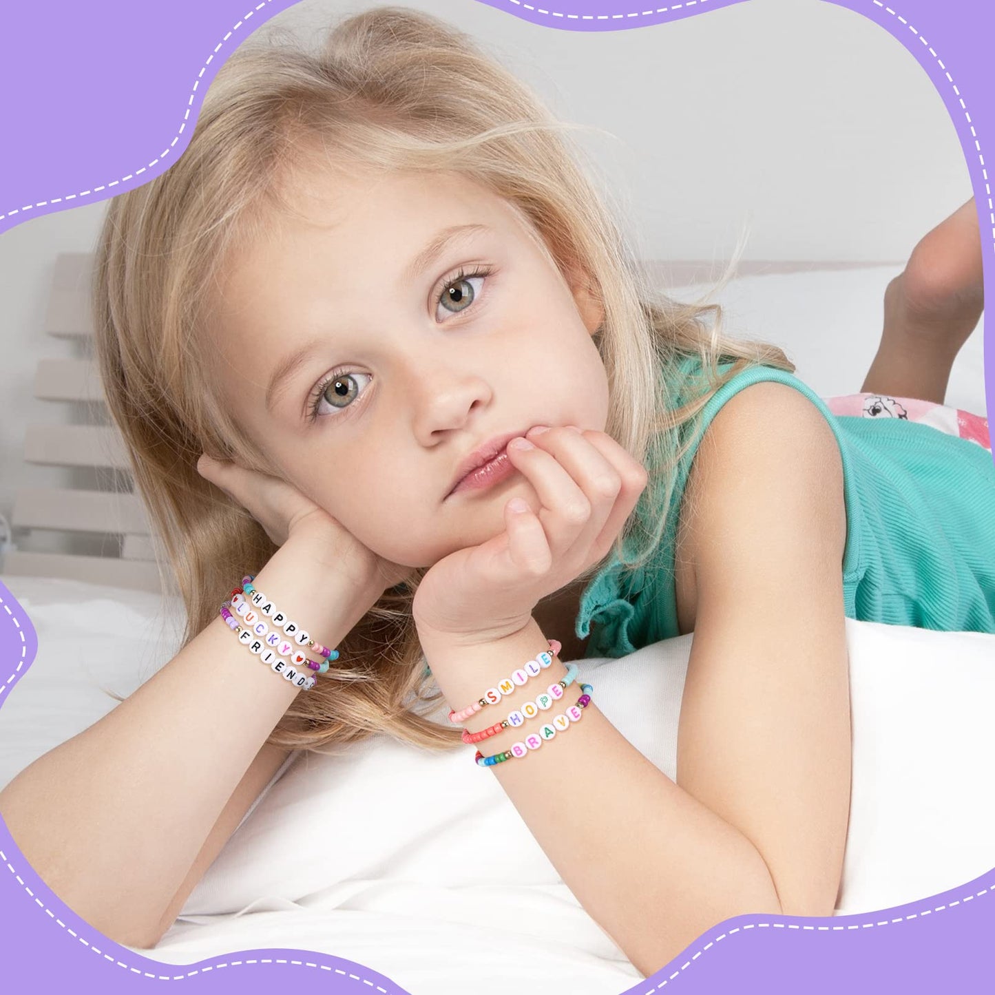 Bonuci 12 Pcs Kids Motivational Friendship Bracelets Letter Beads Bracelets for Girls Toddler Bracelets Gifts Bulk for Girls Kid