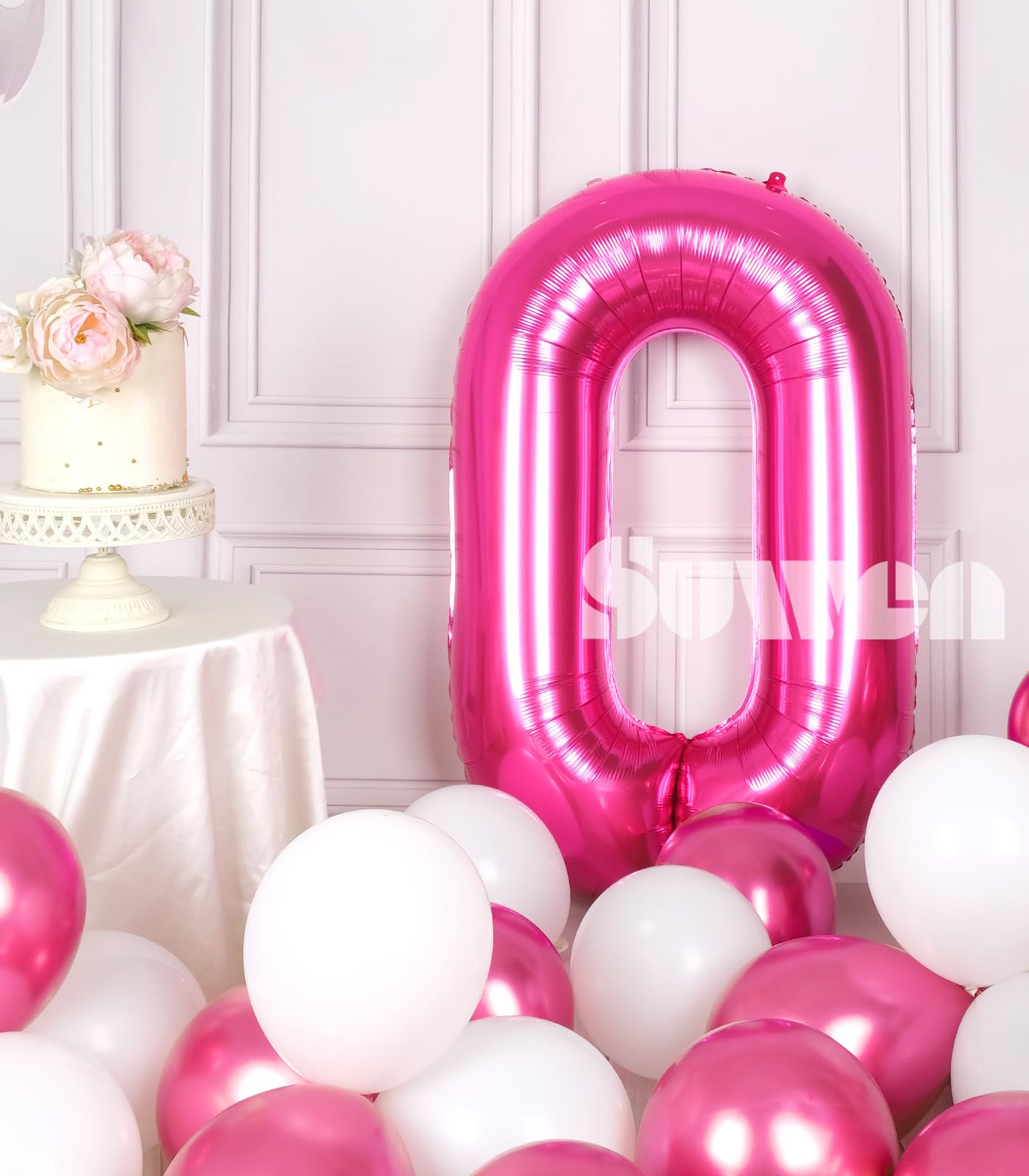 Suwen 40 Inch Hot Pink Large 0 Balloon Numbers Big Foil Helium Number Balloons 0-9 Jumbo Happy 0Th Mylar Birthday Party Decorati