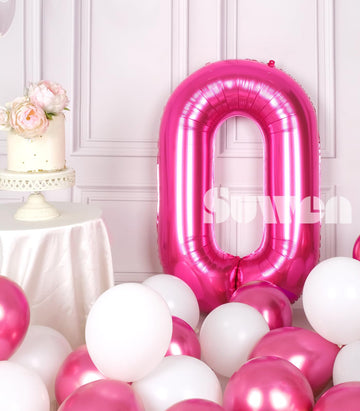 Suwen 40 Inch Hot Pink Large 0 Balloon Numbers Big Foil Helium Number Balloons 0-9 Jumbo Happy 0Th Mylar Birthday Party Decorati