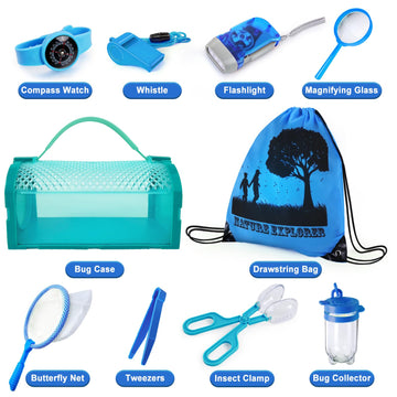 Yopinsand Bug Catcher Kit & Outdoor Explorer Kit For Kids, 11 Pcs Bug Catching Kit With Toy Cage, Backpack, Flashlight, Manifyin