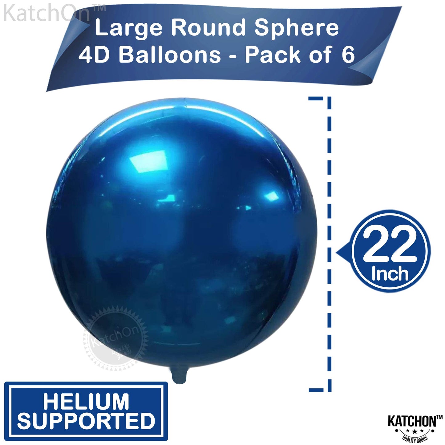 Katchon, Mylar Metallic Blue Balloons - Big 22 Inch, Pack Of 6 | Round Blueberry Balloons For Blueberry Party Decorations | Navy Blue Metallic Balloons | Blue Easter Balloons For Easter Decorations