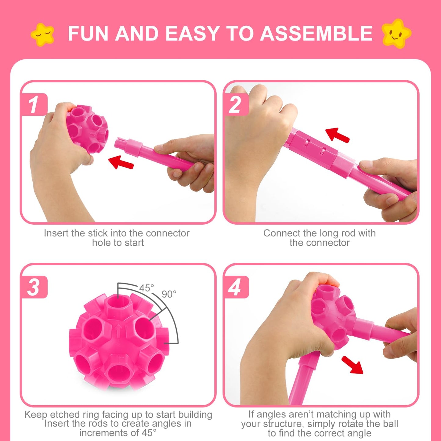 Springflower Fort Building Kit For Kids,Stem Construction Toys, Educational Gift For 4 5 6 7 8 9 10 11 12 Years Old Boys And Girls,Ultimate Creative Set For Indoor & Outdoors Activity,200 Pcs,Pink