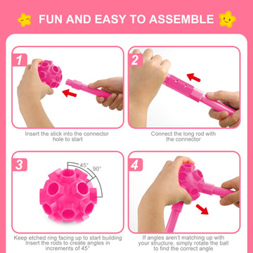 Springflower Fort Building Kit For Kids,Stem Construction Toys, Educational Gift For 4 5 6 7 8 9 10 11 12 Years Old Boys And Girls,Ultimate Creative Set For Indoor & Outdoors Activity,200 Pcs,Pink