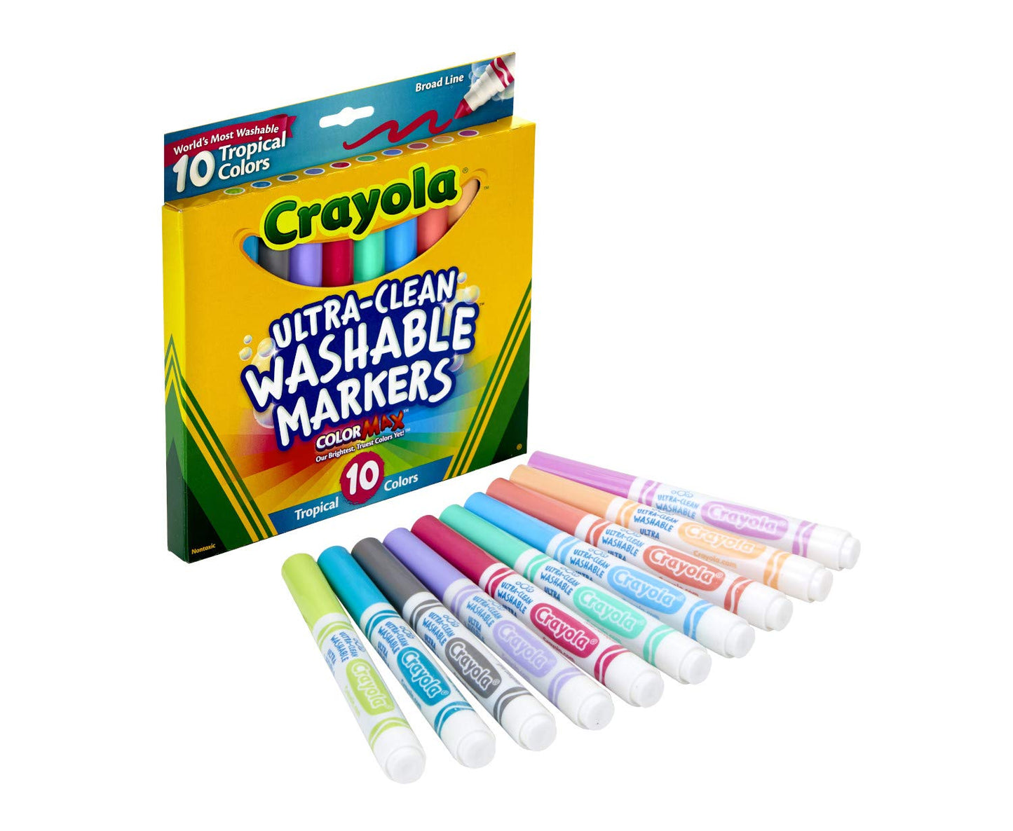 Crayola Ultra Clean Washable Markers, Tropical, 10 Count, Multi Color, Ideal Gift for Kids, Model 58-7856
