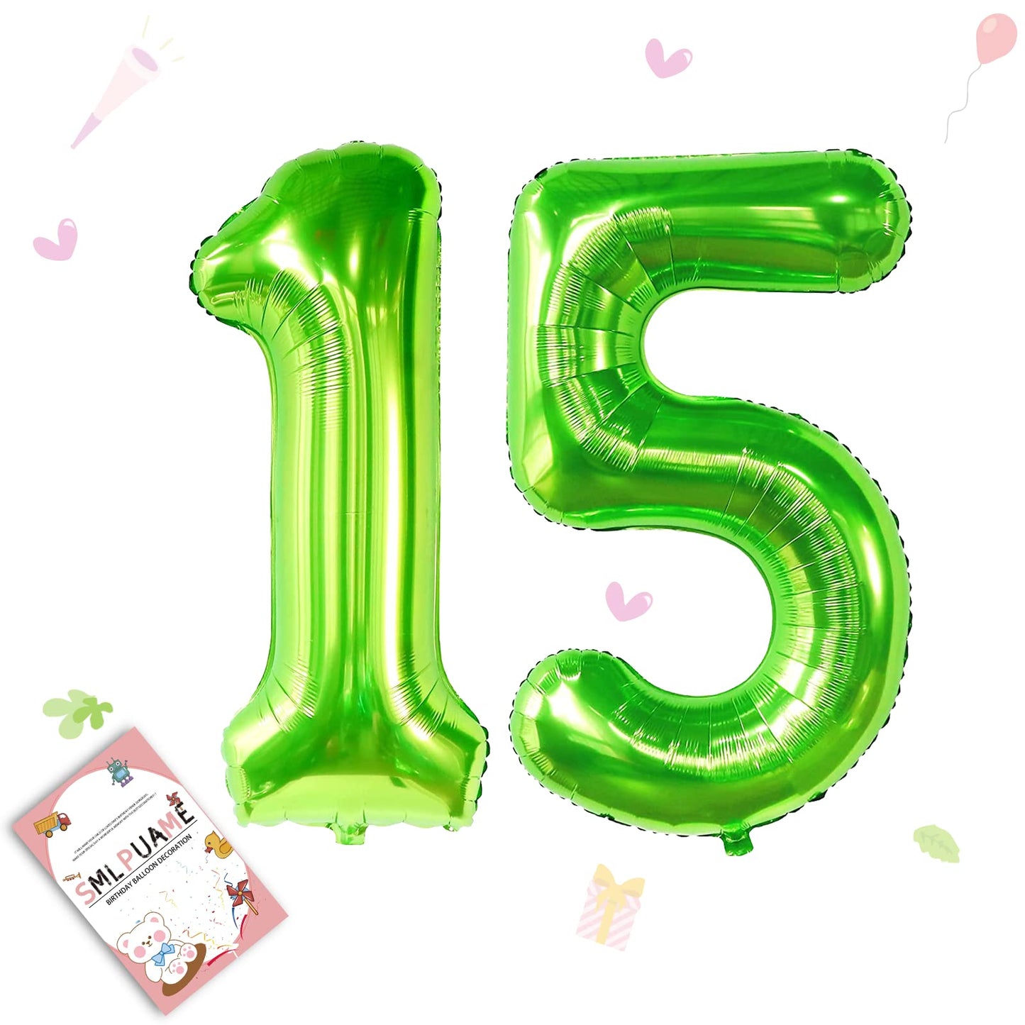 Smlpuame 40 Inch Number Balloon 0-9 Green Large Number 15 Balloons,Digital Balloons For Birthday Party Celebration Decorations S