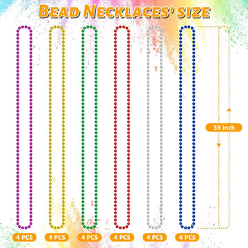 Mardi Gras Beads, 24PCS Metallic Colorful Bead Necklace Party Favors, 6 Kinds of 33'' Beaded Necklace Costume Women Men Stuff, F