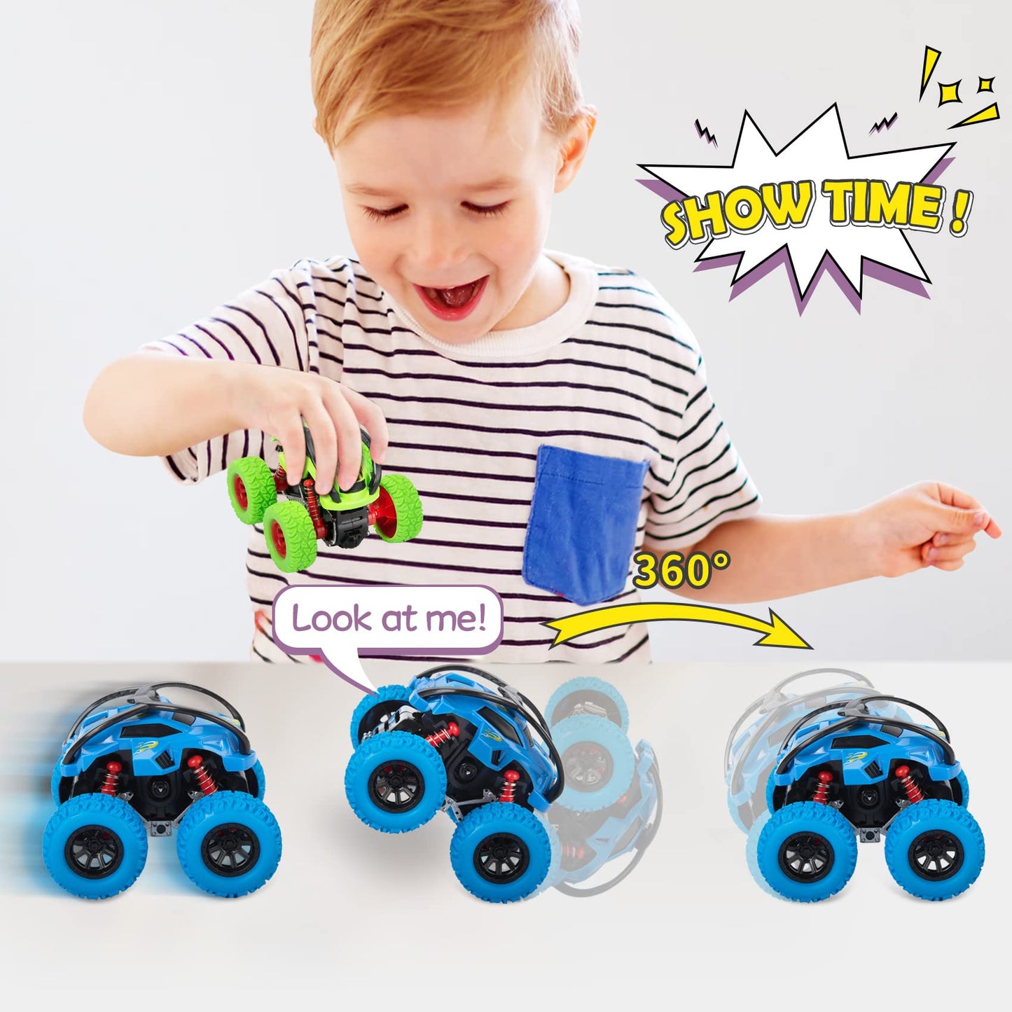 LODBY Toddler Toys for 2 3 4 5 Year Old Boy Easter Gifts, Pull Back Vehicle Monster Trucks for Toddlers Toys Age 2-4-6 Friction