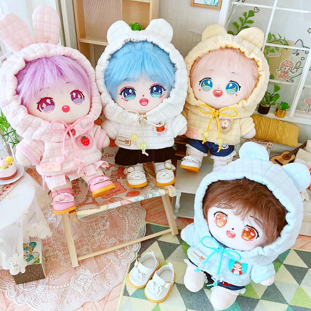 Niannyyhouse 20Cm Plushie Doll Checkered Hoodie Jeans 8In Kpop Stuffed Doll Clothing (Blue)