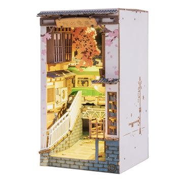Rowood Book Nook Kit, Bookshelf Insert Decor Alley 3D Wooden Puzzle, Diy Bookend Building Set Model Kit With Led Light -Sakura Tram