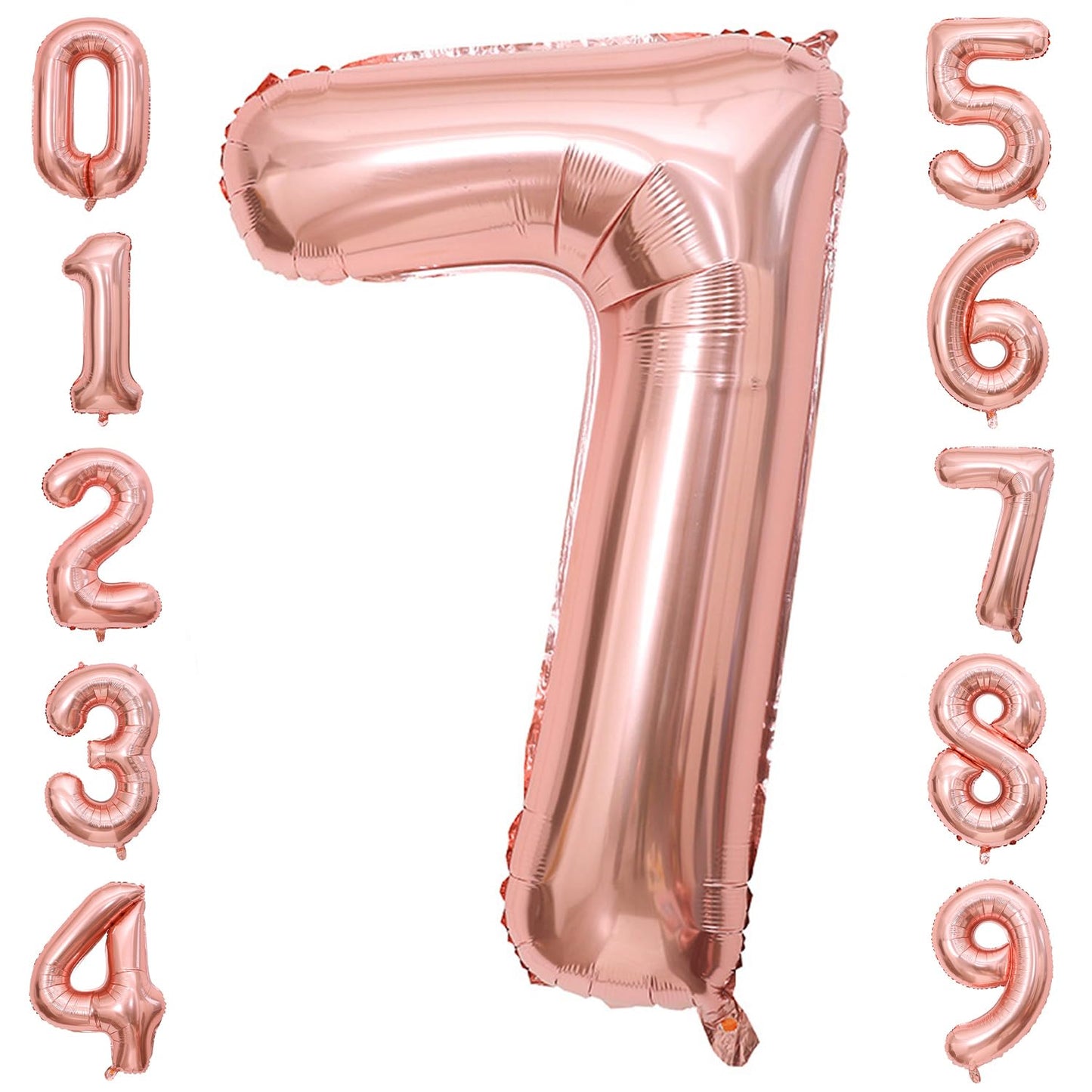 Paticool 40 Inch Rose Gold Number Balloon 7, Large Number Foil Balloons Mylar For Girl Boy Birthday Party Celebration Decoration