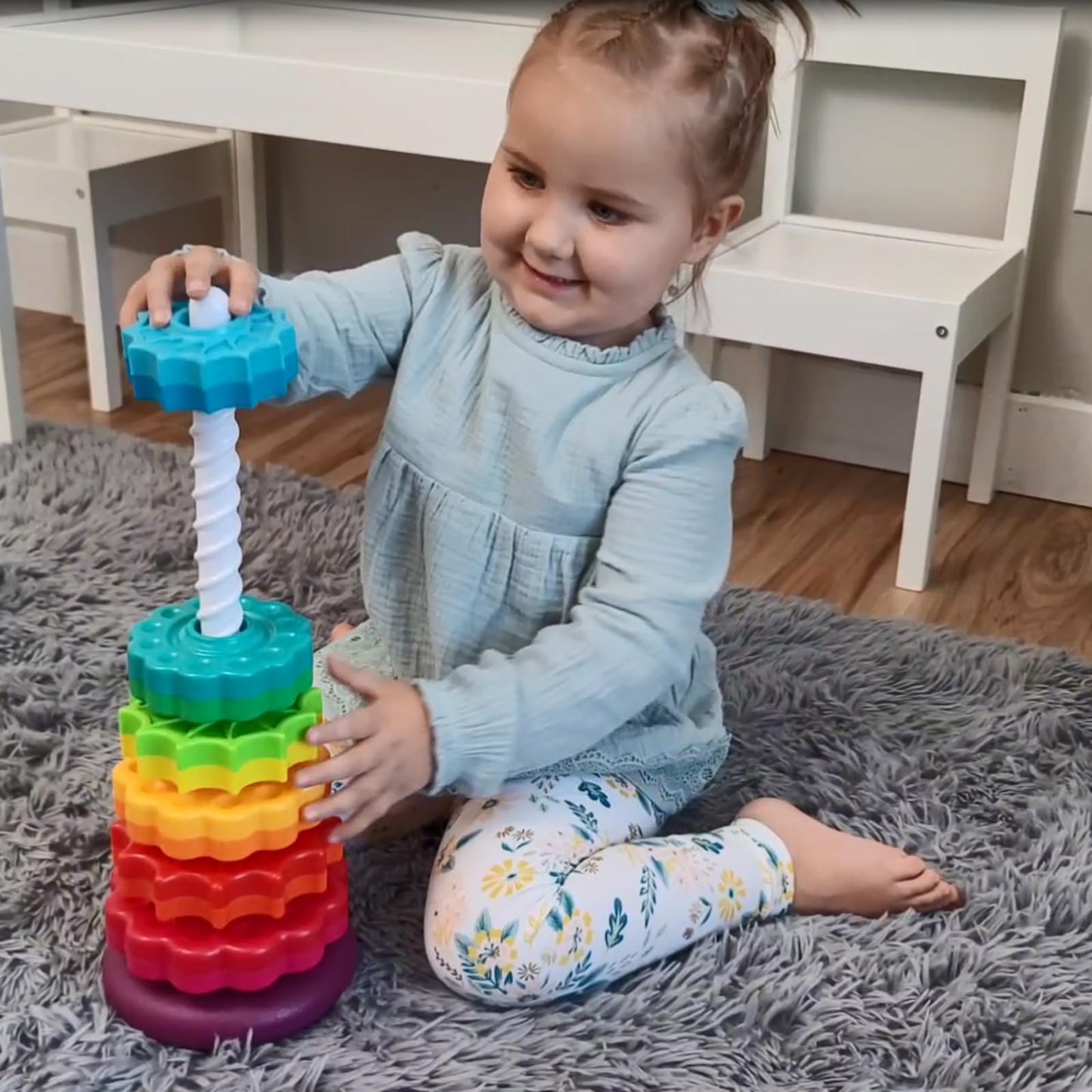 Luckfuture Educational Spinning Stacking Toys, Rainbow Stacking Rings Baby Toy, Toddlers Toys Montessori Sensory Learning Toy Fo