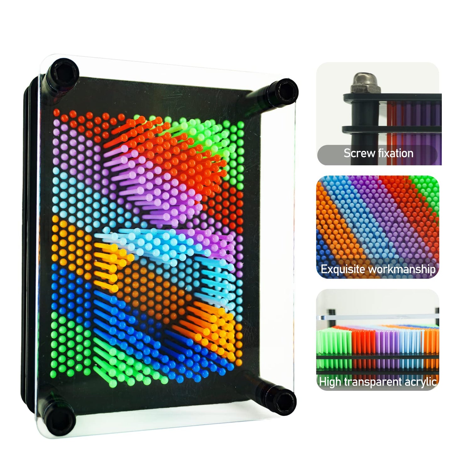 3D Pin Art Sensory Toy Size 5X3.7 Inches Needles Pin Impression Toy Intellectual Fun Rainbow Toys, Rainbow
