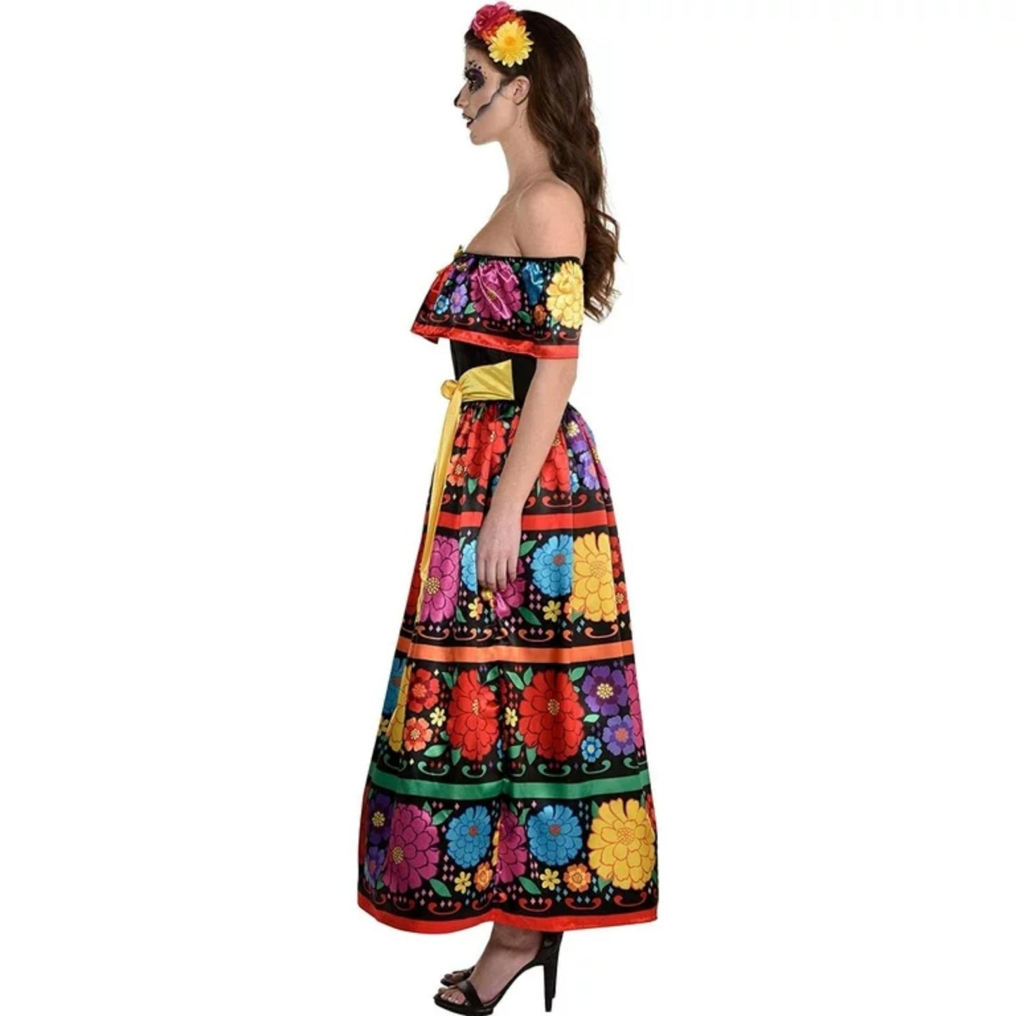 Amscan Multicolor Sugar Skull Beauty Dress & Headband Set - Medium (6-8) - Enchanting Day Of The Dead Costume