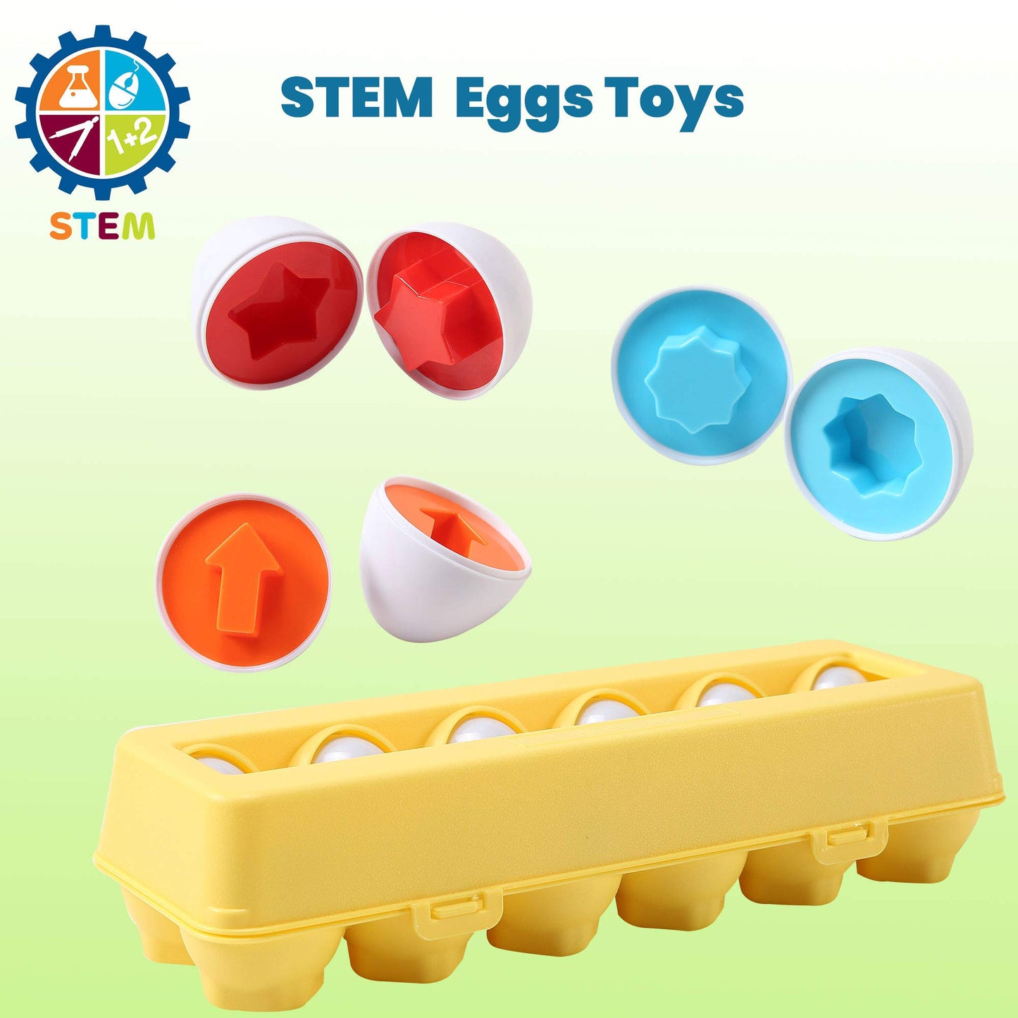 Dimple Fun Easter Egg Matching Toy Set (12 Eggs) - Toddler Stem Easter Basket Stuffers, Shape Recognition & Color Sorting Toys, Educational Easter Eggs For Kids, Play Egg Puzzle Set