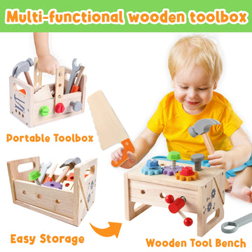 GraceDuck Kids Tool Bench Wooden Set Toys - Montessori Toys for 2 3 4 5 Year Old Workbench Boy Girl Construction Toys for 2 Year