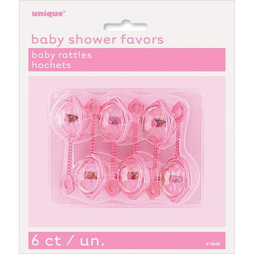 Adorable Pink Baby Rattles (6Cm) 6 Count - Party Favors For Baby Showers & Celebrations