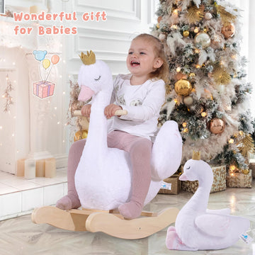 labebe Kids Rocking Horse, Wooden Plush Doll Rocker, Medium Size, White Swan Color, Perfect Gift for Boys and Girls 6 Months+