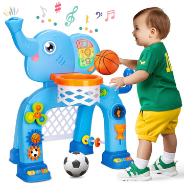 GMAOPHY Toddler Basketball Hoop & Soccer Goal, Blue, Extra Large, Light & Sound, Montessori Toy for Kids 1-3, Birthday/Christmas Gift