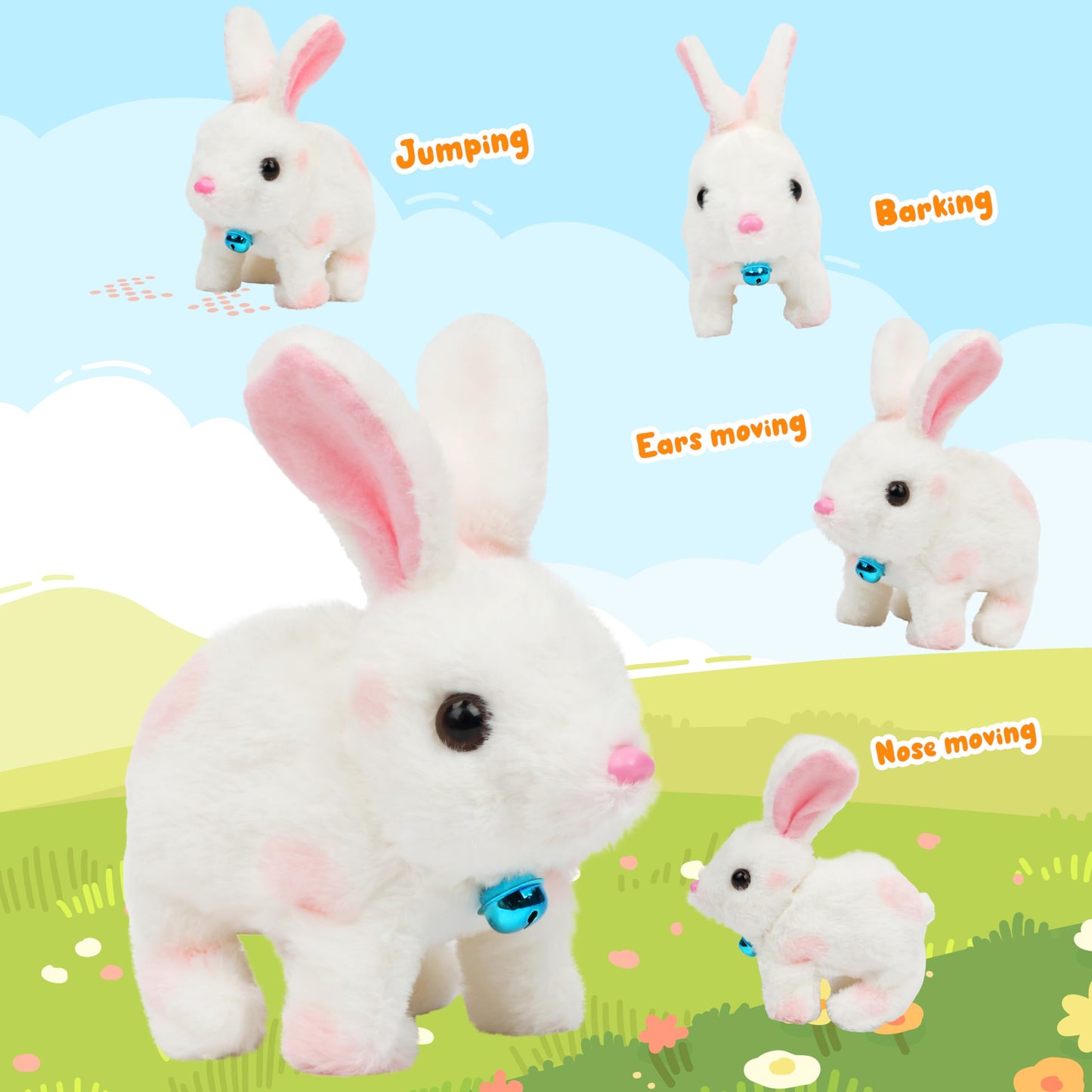 Easfan Walking Bunny Stuffed Animal Interactive Jumping Spotted Rabbit Talking Hopping Ears Nose Moving Educational Plush Toy Easter Birthday Gifts For Kids Girls, 7''…