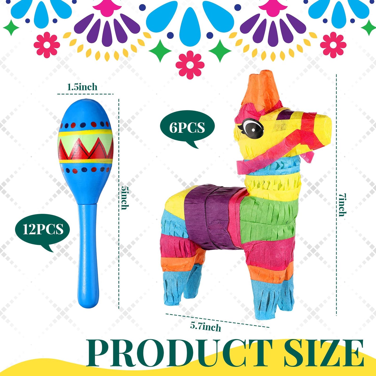 Hungdao 18 Pcs Mexican Fiesta Decor Include 12 Wooden Maracas Bulk 6 Mini Donkey Piatas Mexican Theme Decorations for Maracas Pa