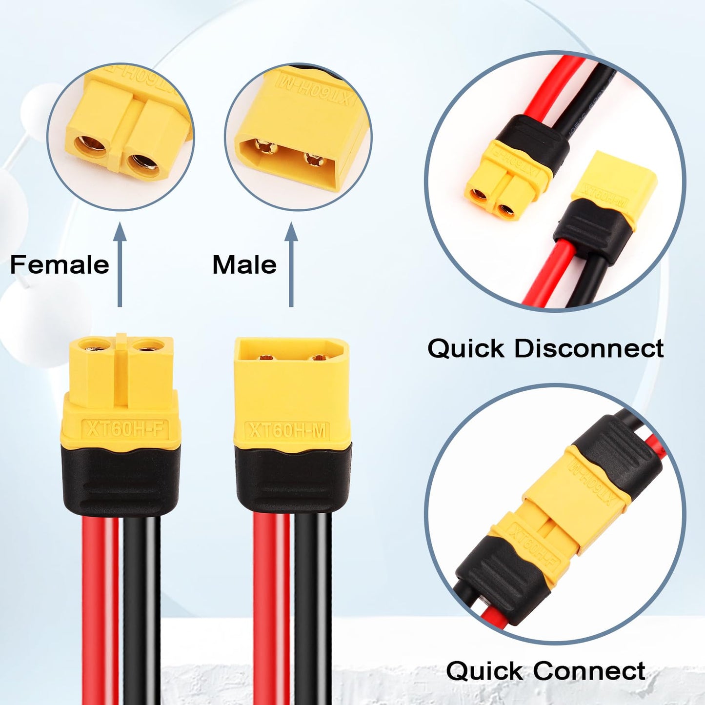 MOOKEERF 3 Pairs XT60 Plug Female and Male Connector with 55mm 10AWG Silicon Wire for RC Lipo Battery FPV Racing Drone