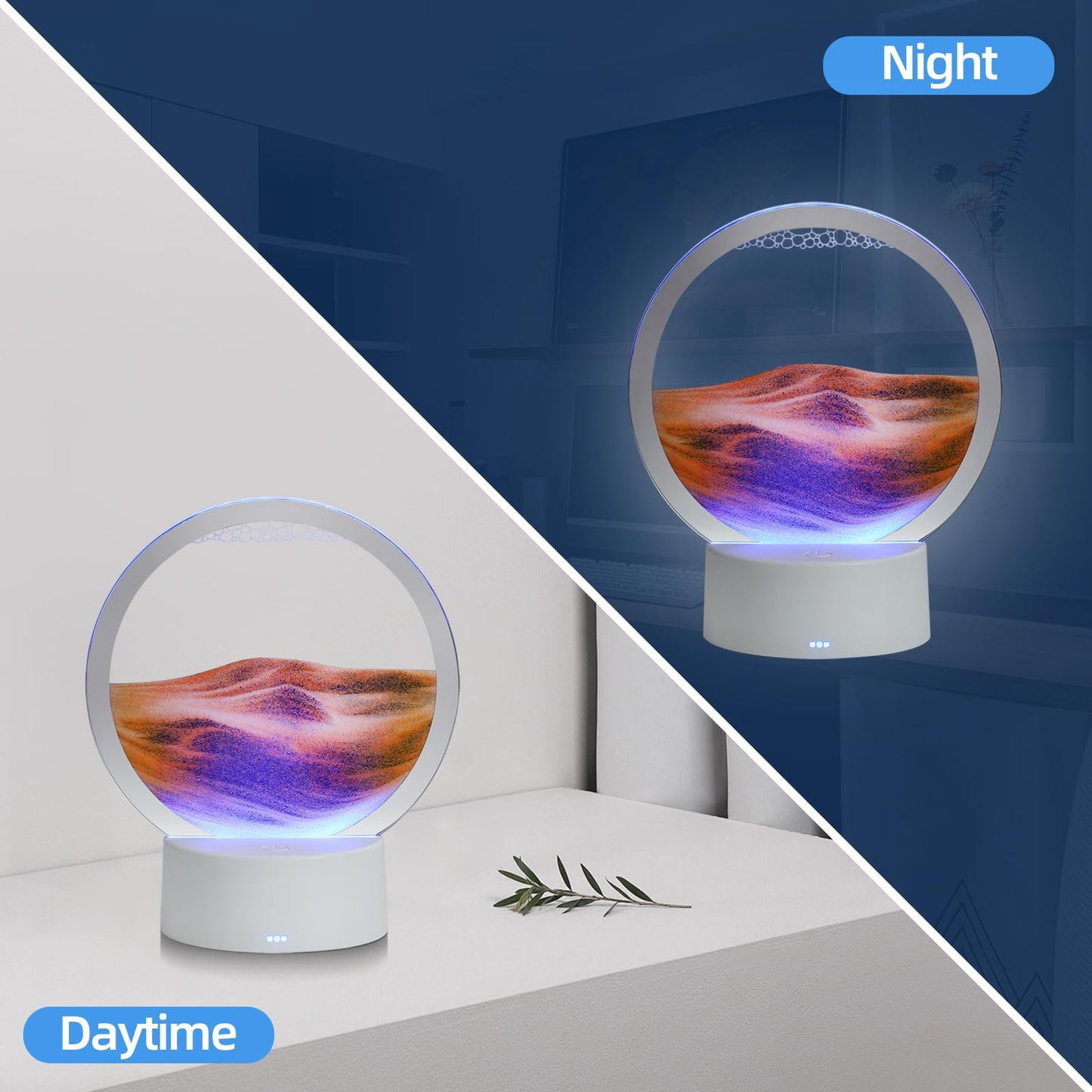 Kpnuwn Moving Sand Art Liquid Motion, 3D Deep Sea Sandscape Color Quicksand Decor, Round Glass Moving Sand Art Picture Relaxing