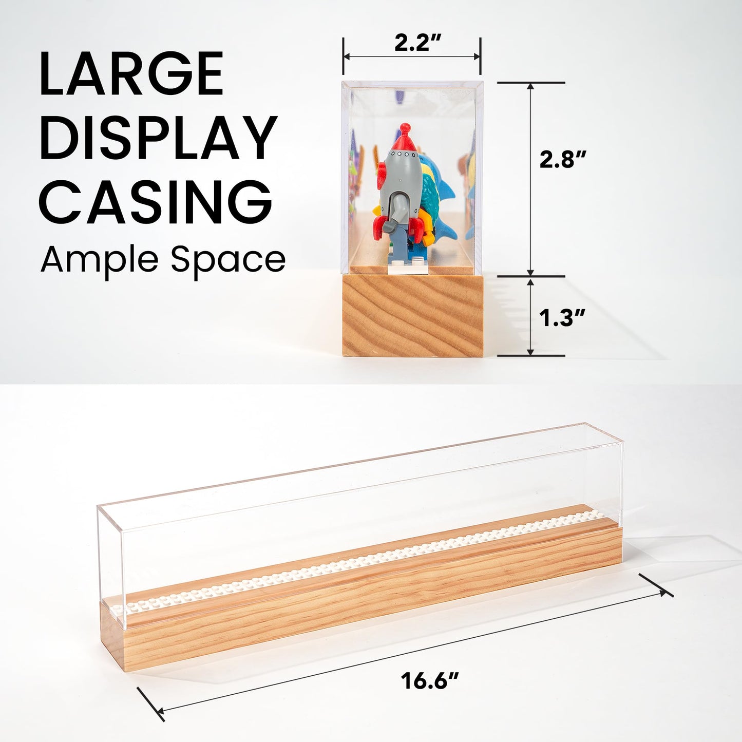 Matterkids Minifigure Display Case With UV Protection Cap  Mini Action Figure Shelf  Stand Cabinet Storage Box Wooden Ledge for Lego Minifigures (Pine)