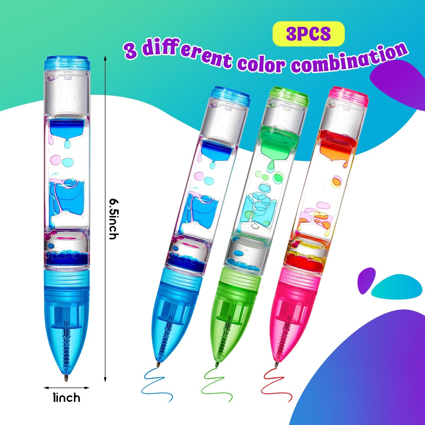 Equsion 3 Pcs Liquid Motion Bubbler Pens Cool Pens Fidget Pen Fun Liquid Timer Pen Fidget Toys Office Desk Toys Novelty Gifts Fo