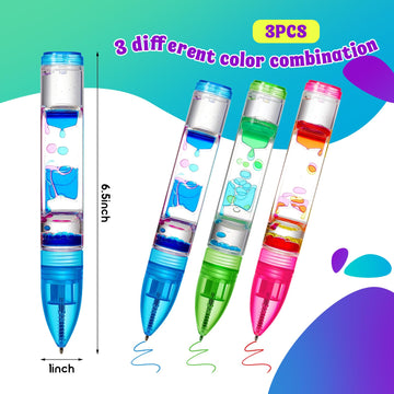 Equsion 3 Pcs Liquid Motion Bubbler Pens Cool Pens Fidget Pen Fun Liquid Timer Pen Fidget Toys Office Desk Toys Novelty Gifts Fo