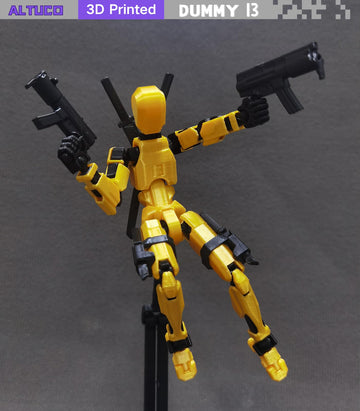 Altuco T13 Action Figure With Lots Of Accessories,3D Printed Multi-Jointed Titan13 Figure,Gold Dummy 13 Desktop Decorative Toy