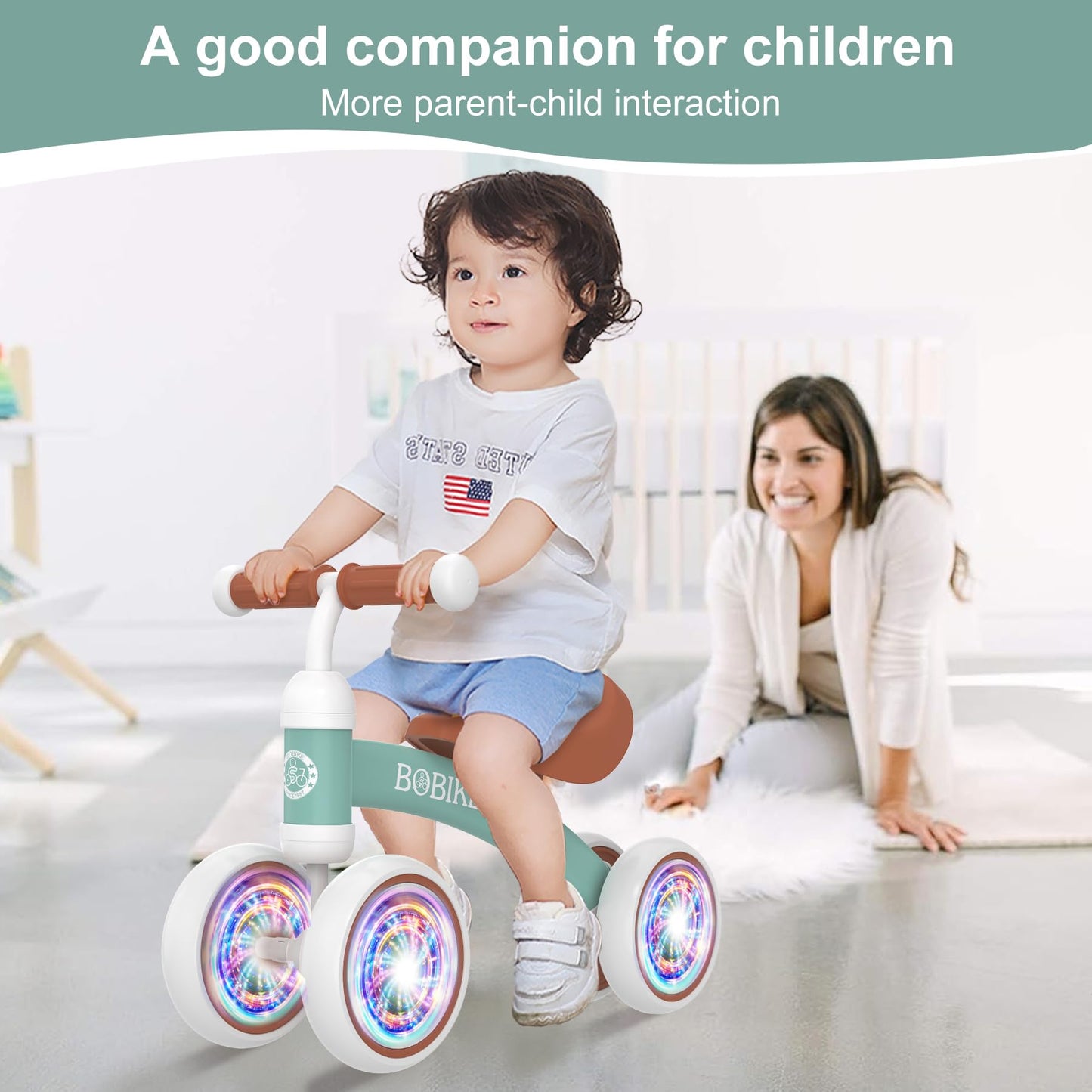Baby Balance Bike Toys For 12-36 Months Kids Toy Boy And Girls Gifts Toddler Best First Birthday Gift Children Walker No Pedal Infant 4 Wheels Bicycle (Colorful, Green-Light)