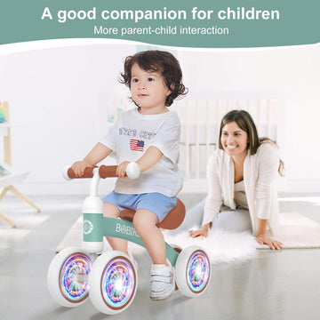 Baby Balance Bike Toys For 12-36 Months Kids Toy Boy And Girls Gifts Toddler Best First Birthday Gift Children Walker No Pedal Infant 4 Wheels Bicycle (Colorful, Green-Light)