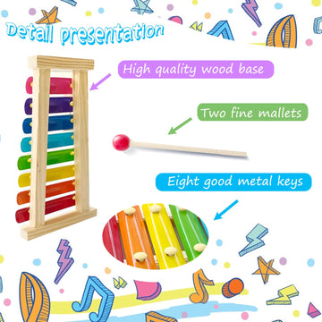 Wooden Xylophone For Kids,Toddler Xylophone Toy With 2 Child Safe Mallets,8 Diatonic Keys Musical Instruments For Preschoolers E