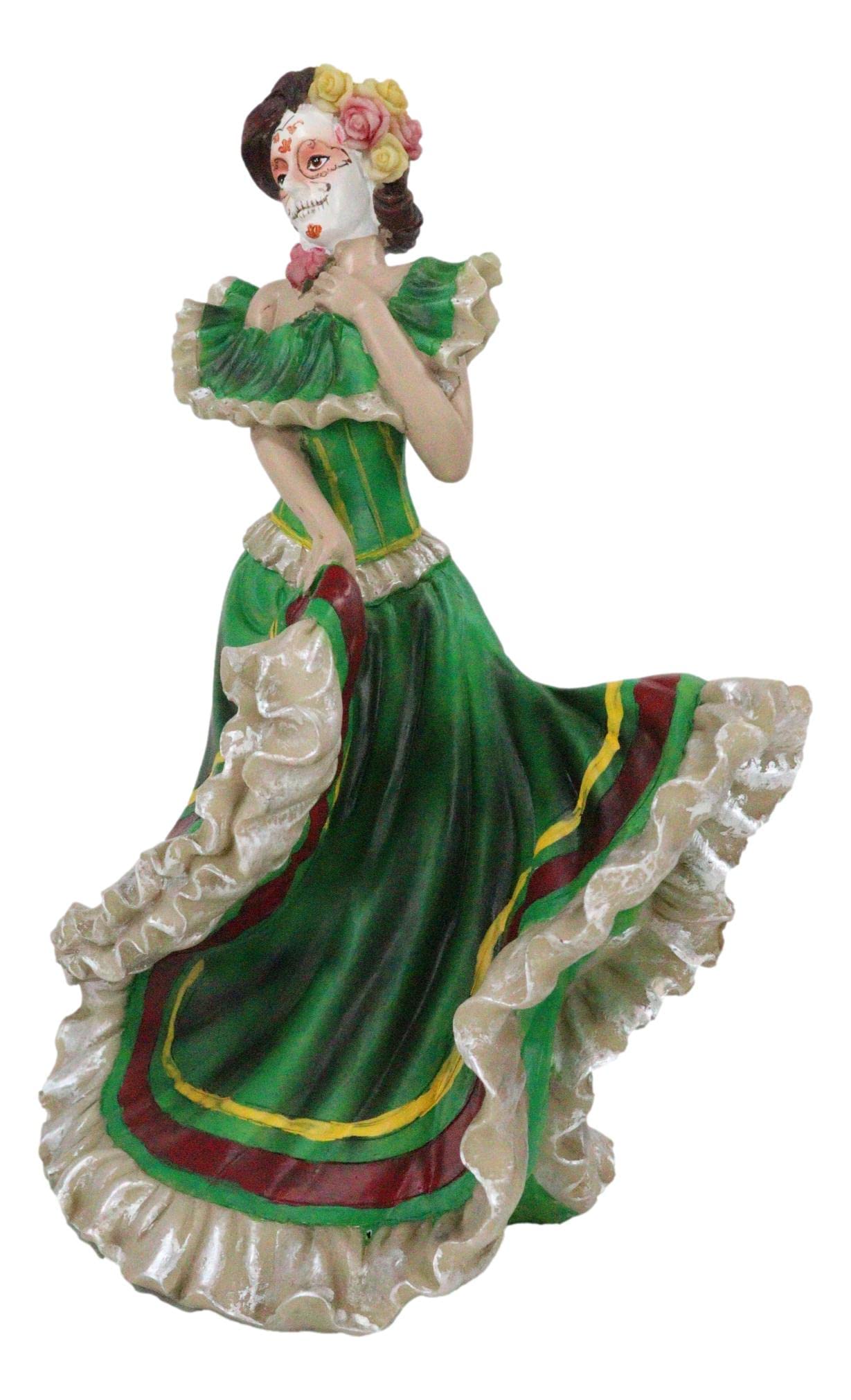 Ebros Gift Dia De Los Muertos Sugar Skull Green Gown Skeleton Ceremonial Dancer Figurine Day Of The Dead Vivas Calacas Traditional Folklore Mexico Latin Cultural Sculpture