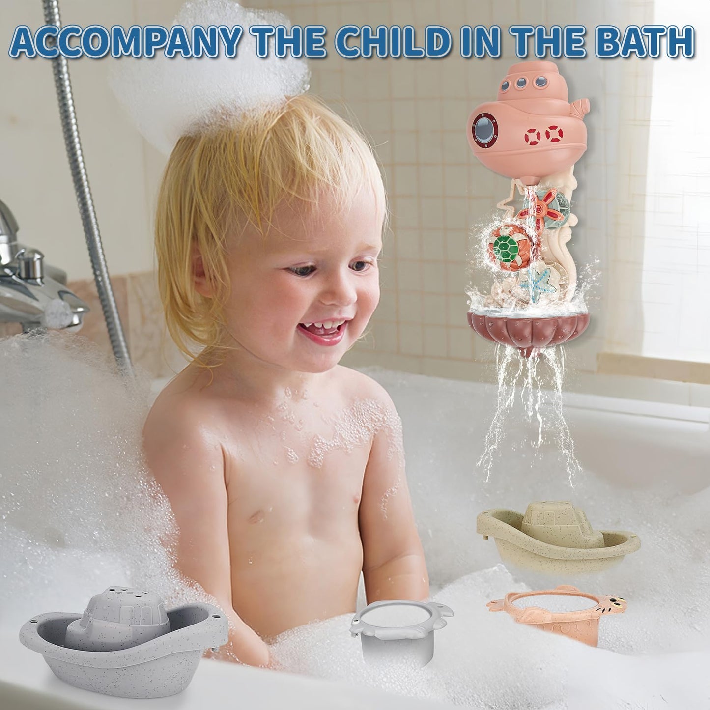 Lzzapj Baby Bath Toys For Toddlers 1-3 Year Old, Bathtub Water Toys For Kids Age 2-4, Contains 4 Stacking Cups, 2 Boats 2 Whale-Shaped Spoons, Gift For Infants Boys Girls 6-12 Months