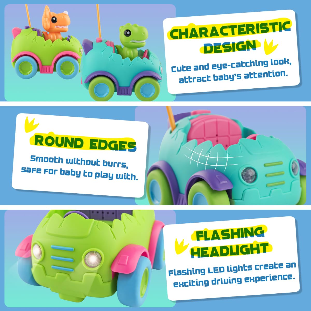 Nueplay Remote Control Car for Toddler Age 2 3 4 5, Electric RC Car Toys with Light & Music, Toddler Dinosaur Toys, Dino Figures