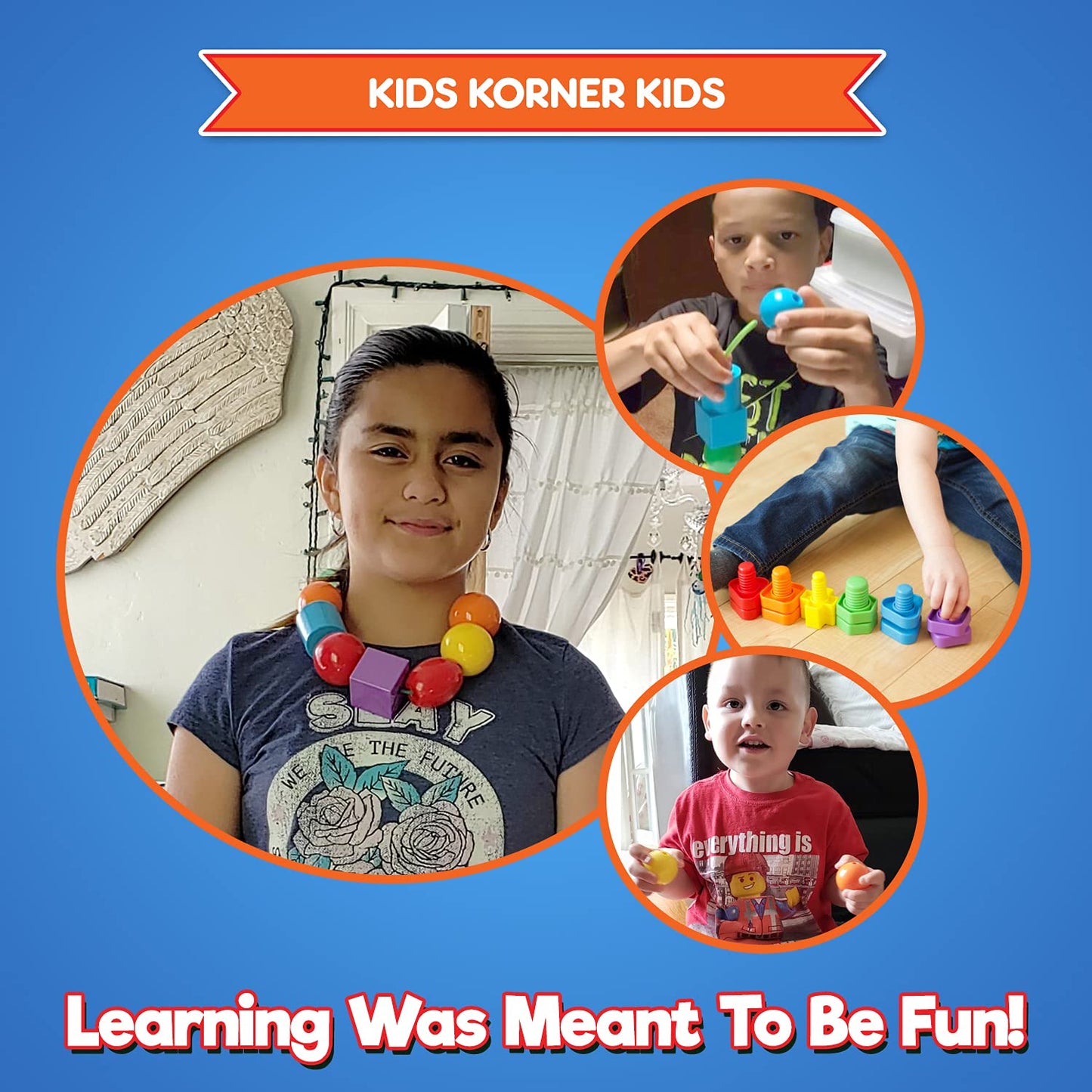 KIDS KORNER Jumbo Lacing Beads for Toddlers and Nuts & Bolts | 2-in-1 Montessori Educational Preschool Toys - Matching Fine Moto