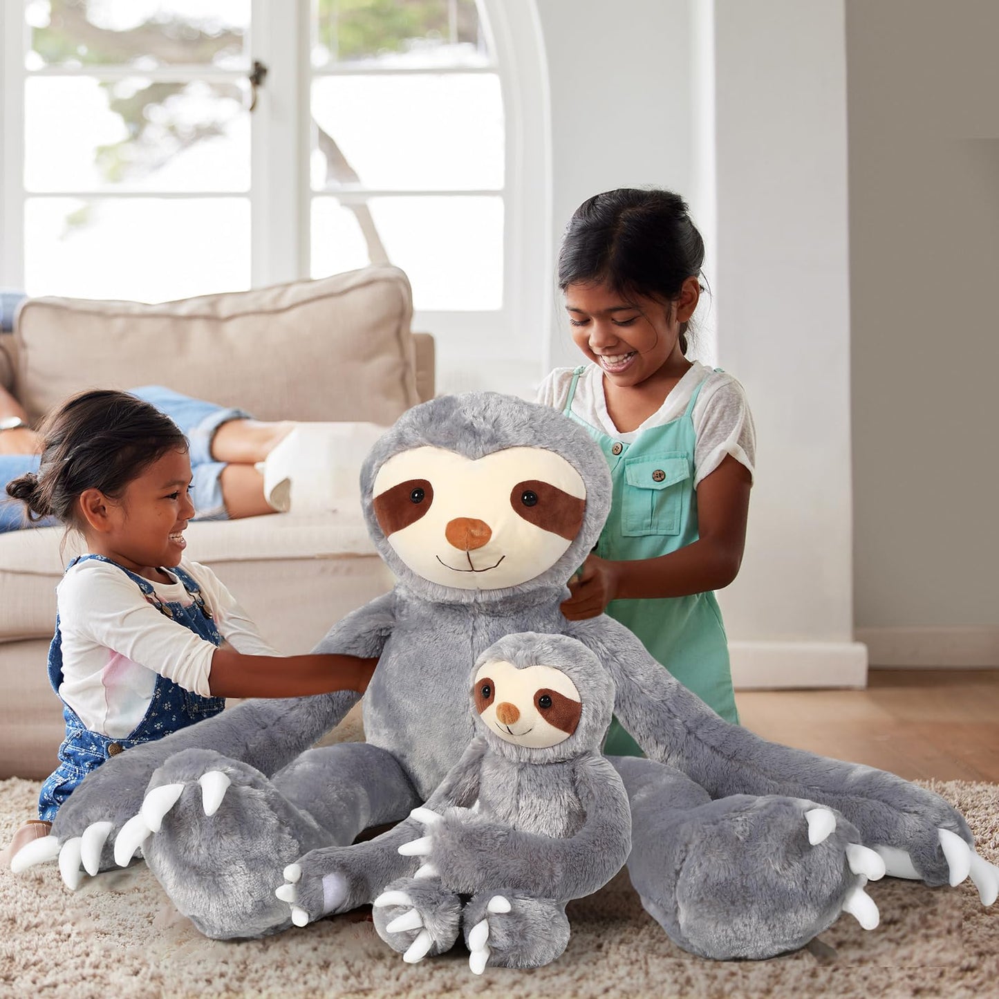 Libima 2 Pcs Large Sloth Stuffed Animal Plush 40In Mommy Stuffed Sloth Plush With 18In Babies Sloth Toys For Children Happy New