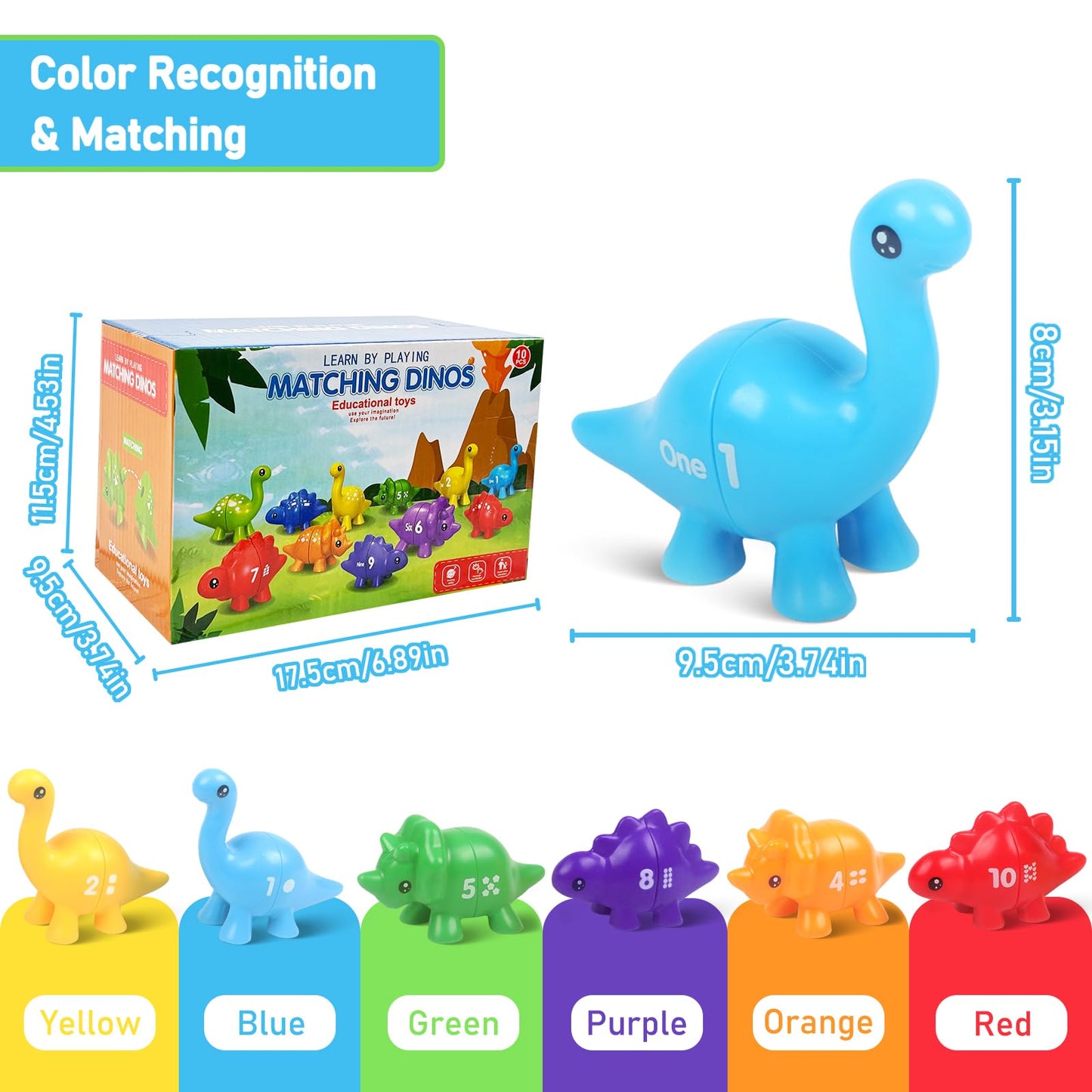 Numbers Matching Game 10 Pcs,123 Counting Dinosaur Toy Montessori Learning Toys For 12 Months Toddlers Kids Ages 1 2 3 4 5 Years Old, Mathematics Educational Preschool Fine Motor Skill Dinosaur Set