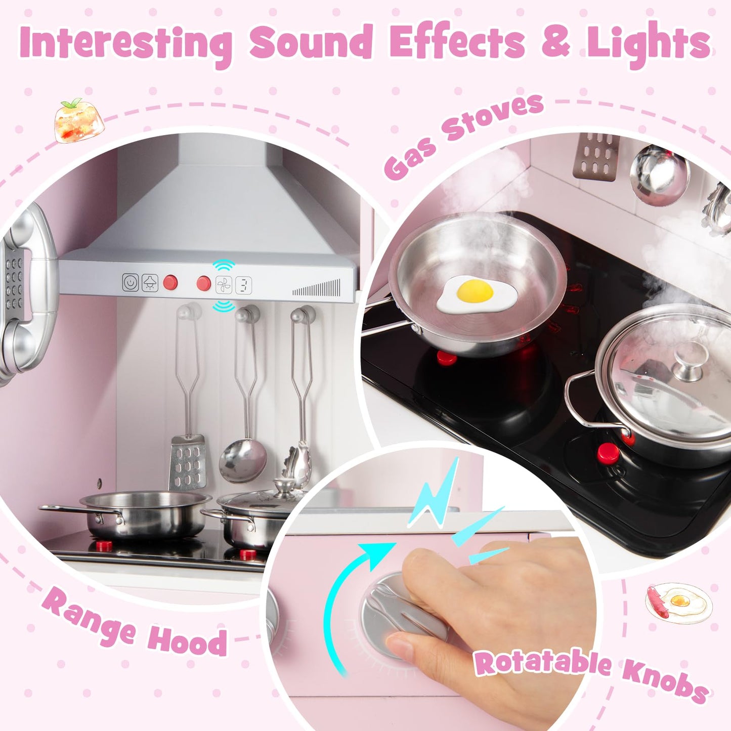 Honey Joy Pink Kids Kitchen Playset, Wooden Play Kitchen For Toddlers, Microwave, Cookware, Washing Machine, Range Hood, Blackbo