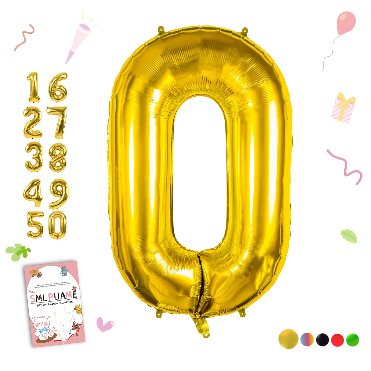 Smlpuame 40 Inch Number Balloon 0-9 Gold Large Number 0 Balloons,Digital Balloons For Birthday Party Celebration Decorations Sup