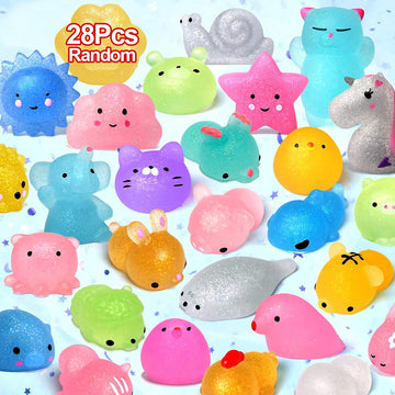 Ludilo Mochi Animal Squishies Toys 2Nd Generation Glitter Mochi Squishy 28Pcs Kawaii Mini Squishies Party Favors For Kids Stocking Stuffers Class Prizes Valentines Birthday Gifts Easter Egg Fillers