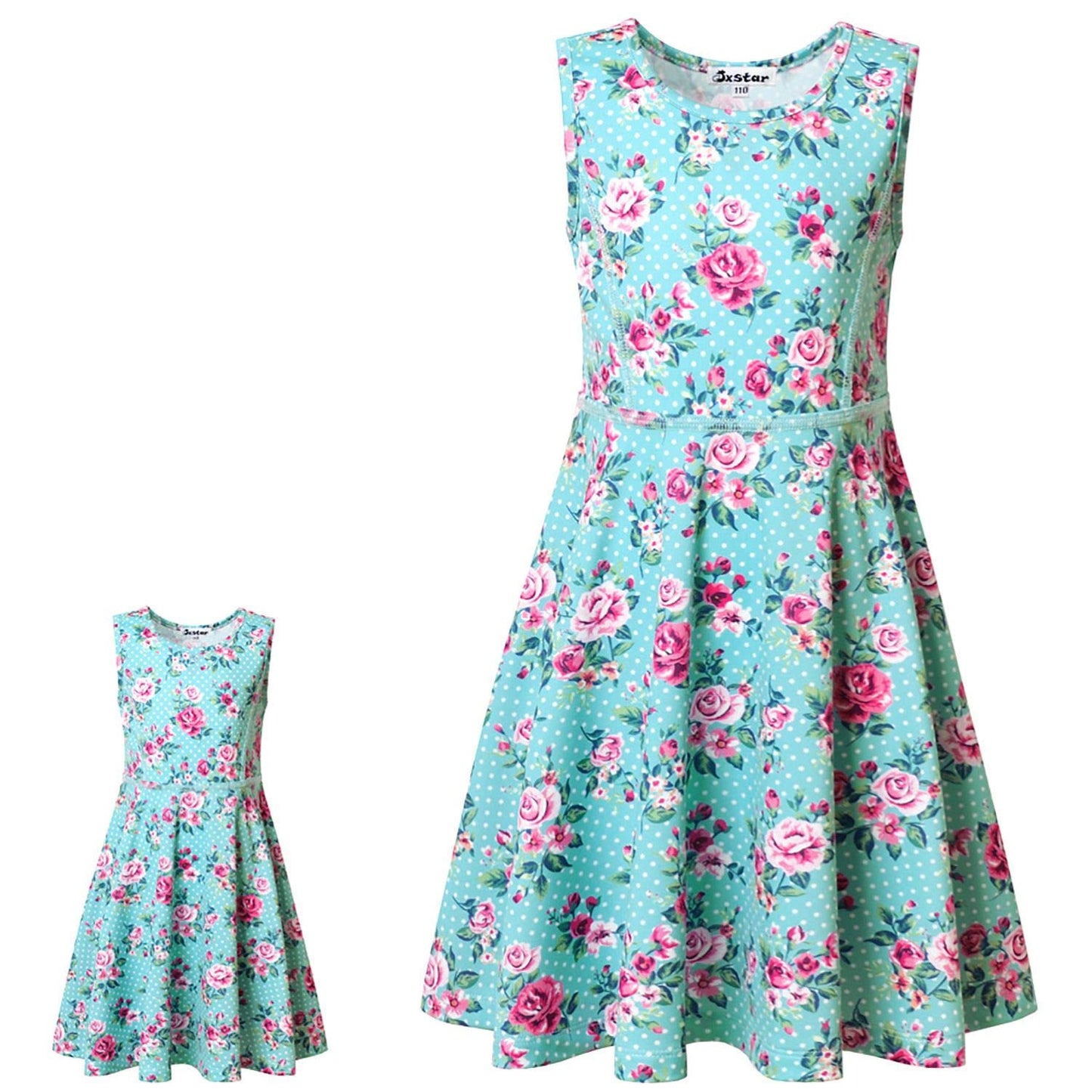Matching Girl & Doll Dresses Floral Summer Clothes For Big Girls Kids Green